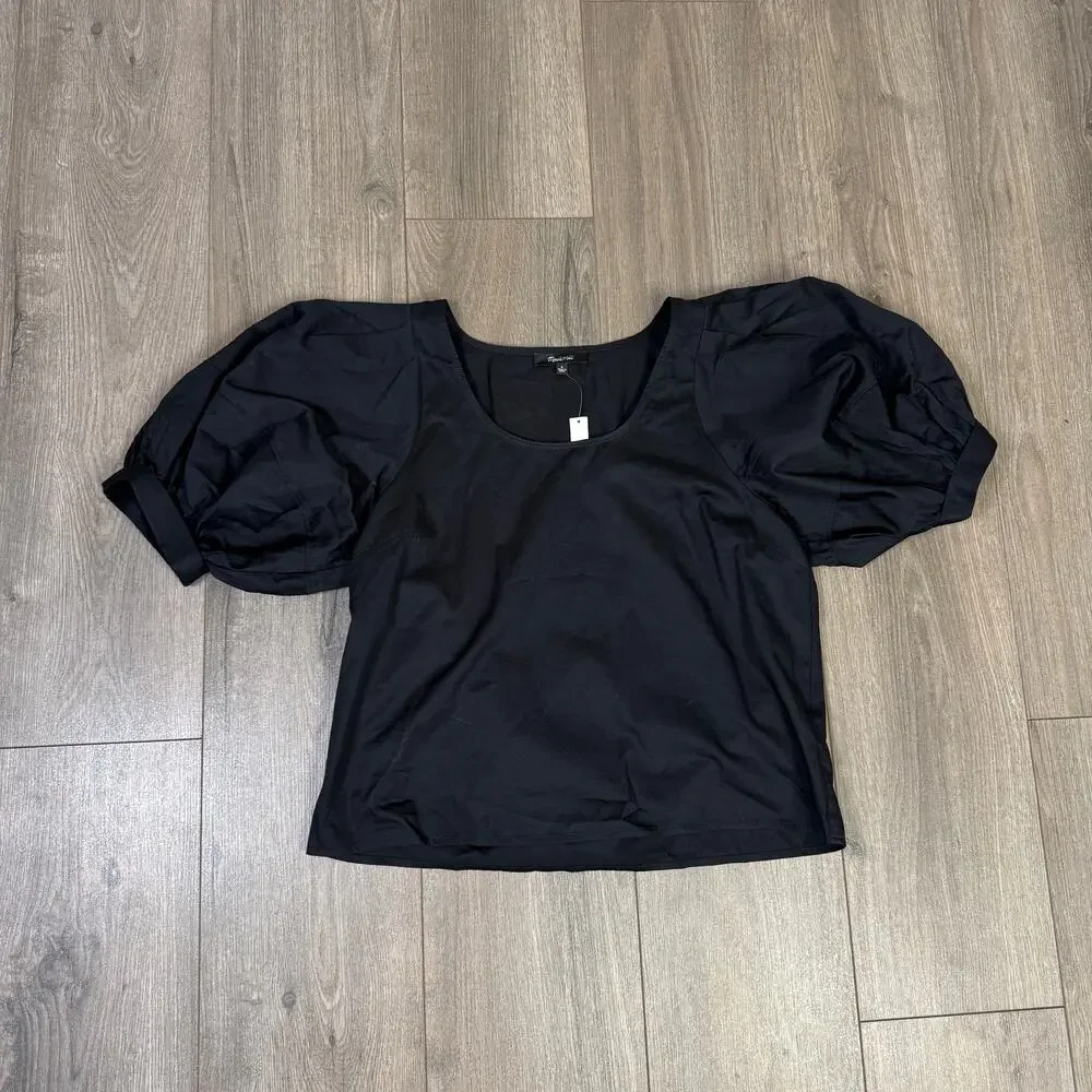 Madewell Relaxed Scoop Neck Puff Short-Sleeve Top WMNS S Black Cotton Pullover